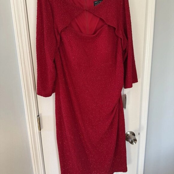 Alex Evenings Keyhole Glitter Jacquard Knit Dress, Plus Size 18, RED, NWT - Picture 6 of 11